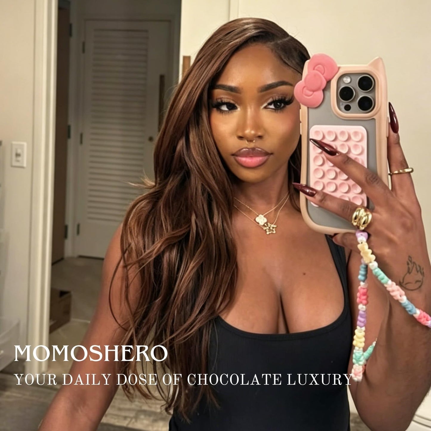 MOMOSHERO Chocolate Brown Body Wave Single Bundle Human Hair, Soft Glossy 12A 100% Unprocessed Remy Virgin Hair 1 Bundle Wavy Classy Colored #4 Dark Medium Brown Weaves Sew In Weft Extension 14 Inch