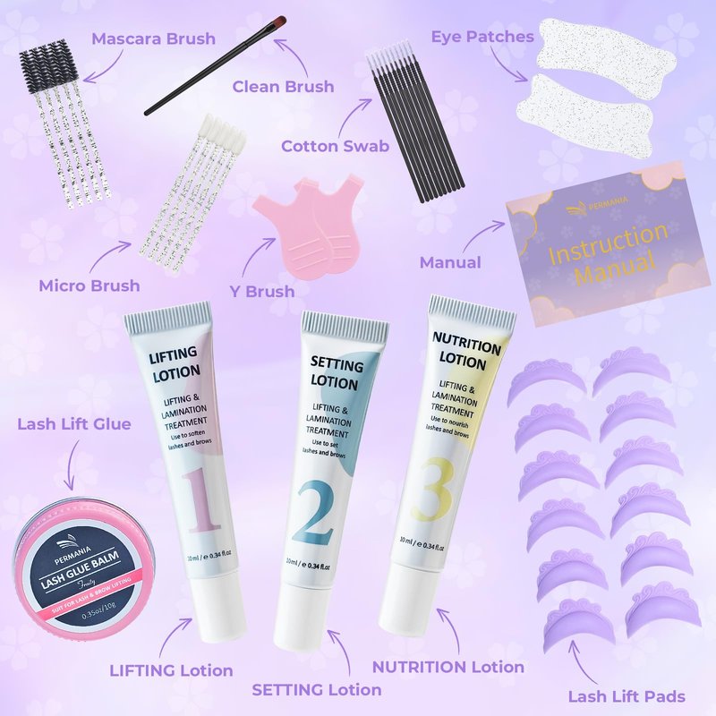 PERMANIA Korean Lash Lift Kit, Can be Operated with Eyes Open for Eyelash Lifting with Detailed Instruction, Salon Results Instant