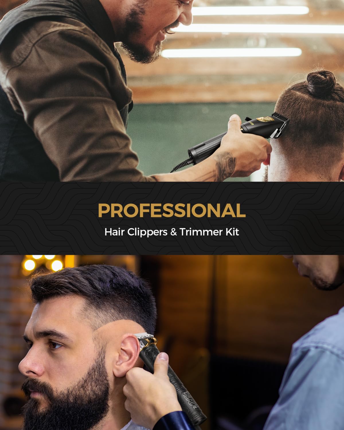 GLAKER Hair Clippers for Men,Professional Mens Hair Clippers Cordless Clippers for Hair Cutting,Precision Trimmer Kit Zero Gap Trimmer with LED Display 15 Guide Combs (Gold)