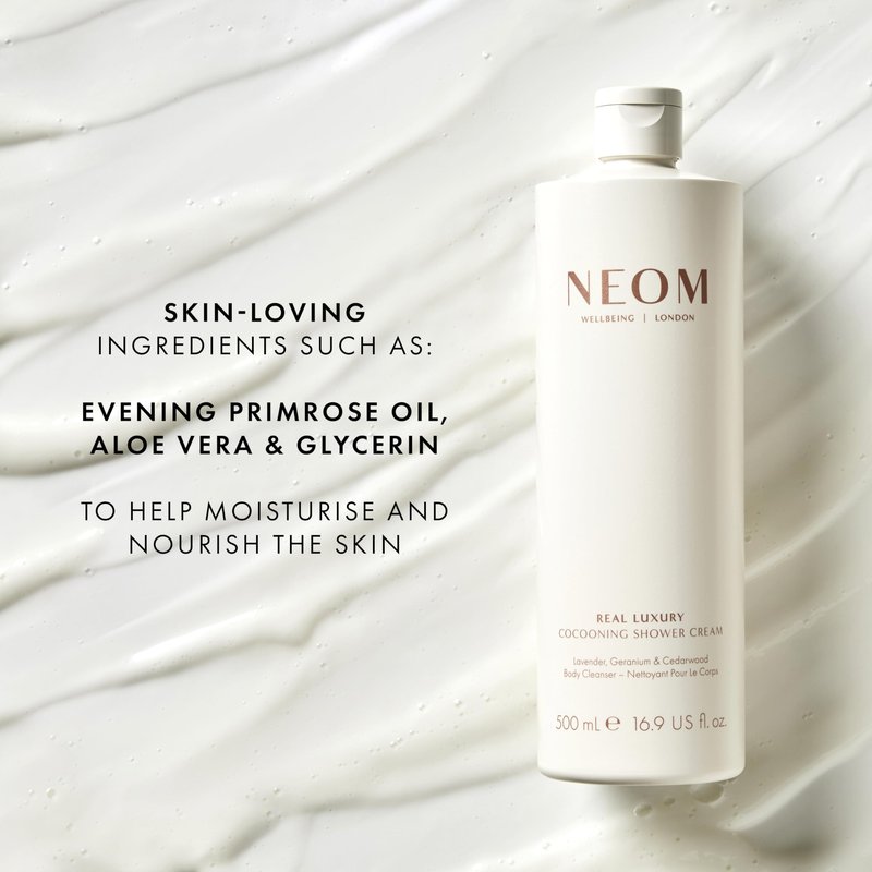 Neom- Real Luxury Cocooning Shower Cream | Lavendar, Geranium & Cedarwood (500 ml, 500 millilitre) (16.9 fl oz)