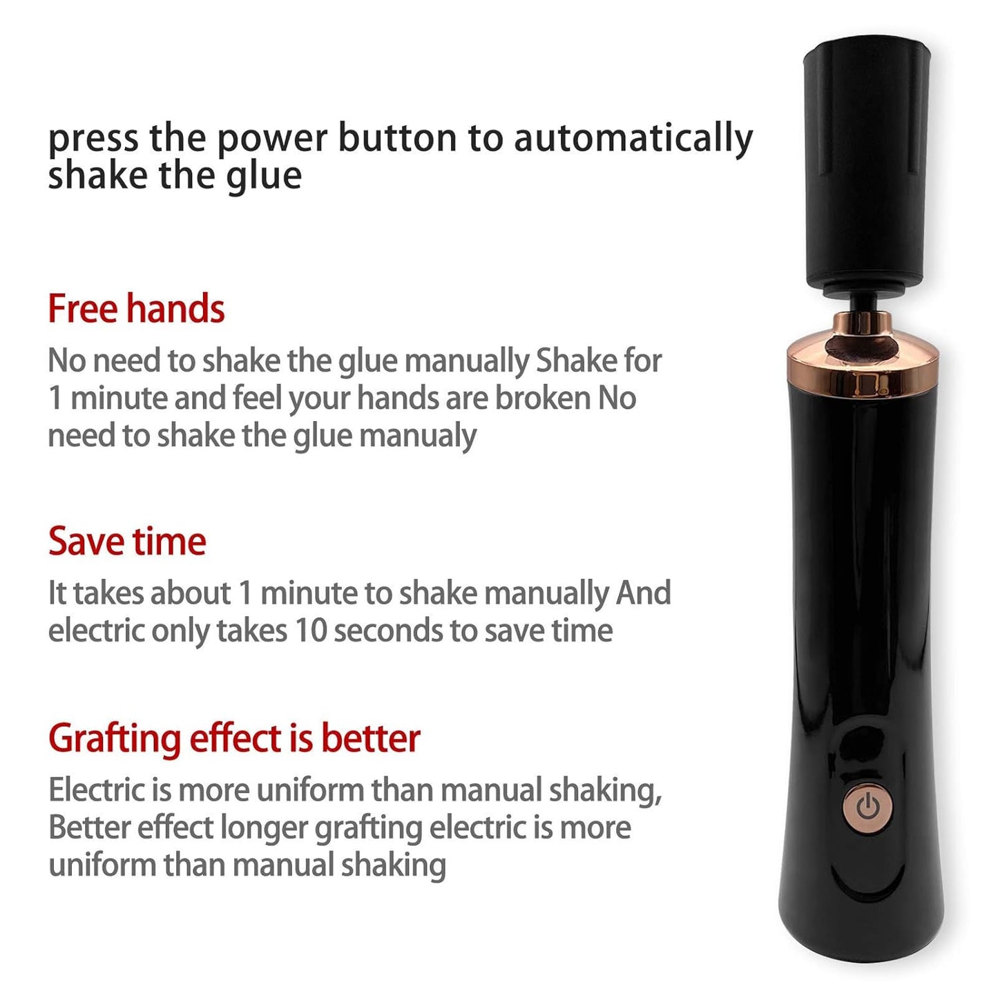 Nail Polish Mixer - Portable Electric Nail Lacquer Shaker with 2 Connectors | 8 Sizes for Even Mixing (Black)