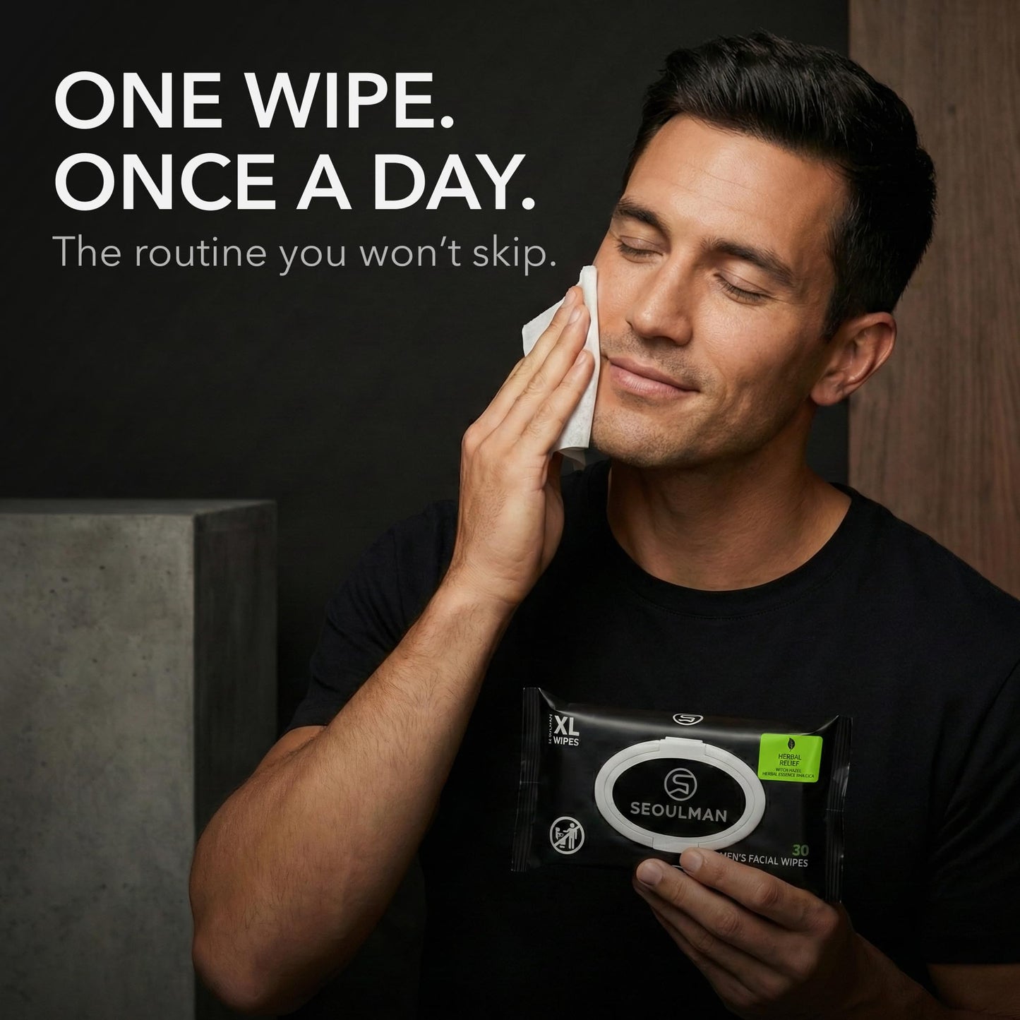 Seoulman Face Wipes for Men – All-In-One Skincare Cleansing Wipes with Niacinamide, Cica & Hyaluronic Acid – Alcohol-Free, pH Balanced – Extra Large, 30 Count