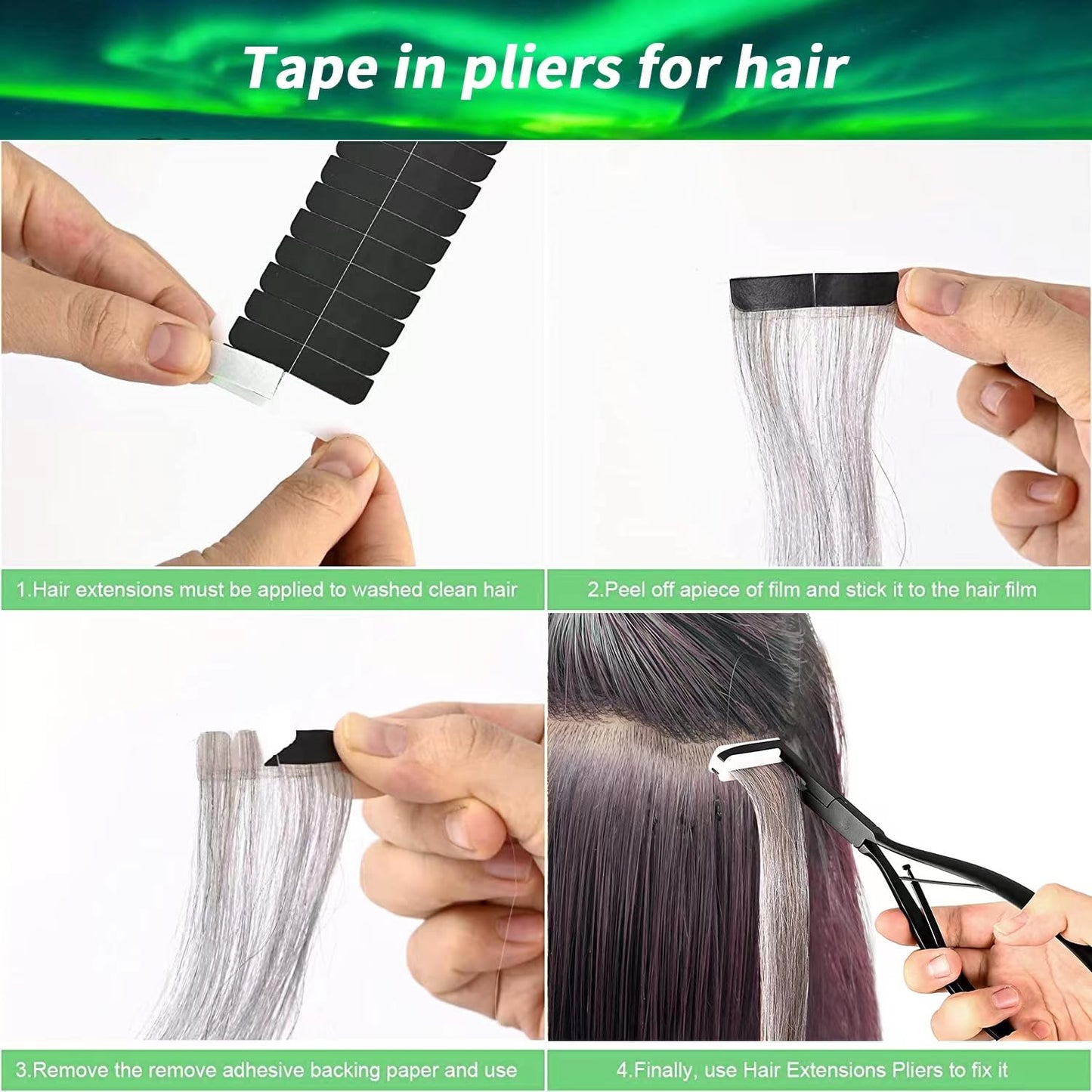 Hair Extensions Tools Kit Tape in Hair Sealing Pliers Tool Kit, Professional Flat Surface Sealing Hair Extension Plier Tools with Double Sided Replacement Adhesive Hair Extension Tape Tabs