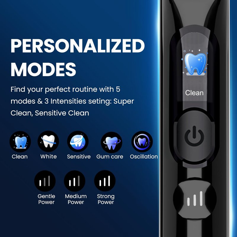Marlincare Electric Toothbrush, Sonic Toothbrush for Adults Teens with Pressure Sensor, AI Zone Cleaning Tracking, 5 Modes & 3 Intensities, 180 Days Battery Life, 4 Brush Heads with Travel Case, Black