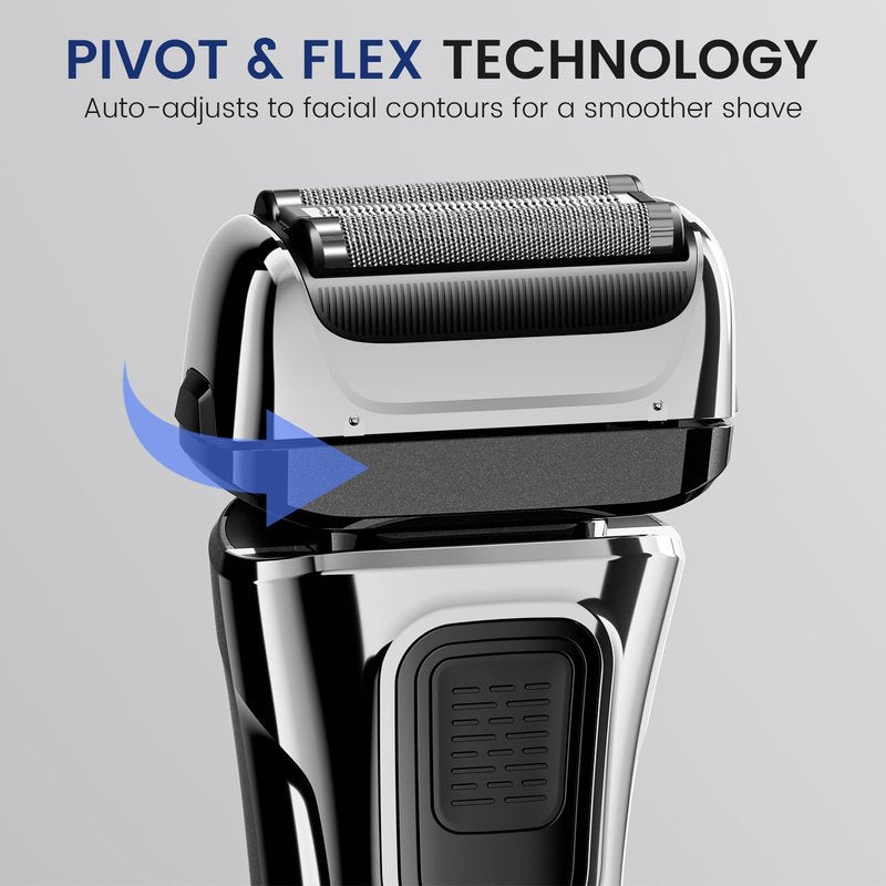PRITECH Foil Shaver for Men, Electric Razor with Tight Foil Technology, Skin-Friendly Design, Easy Blade Replacement, Cordless Rechargeable with Pop-Up Trimmer, LED Display,Waterproof