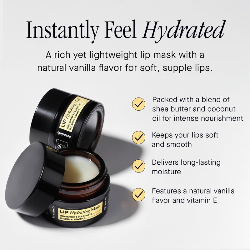 Brandefy Lip Hydrating Mask - Shea Butter and Coconut Oil, Glycerin, Vitamin E - Hydrating, Overnight Lip Mask for Dry Lips, Made in the USA (0.45 Oz)