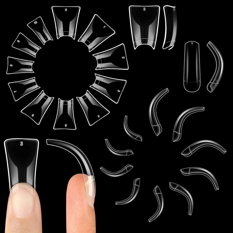 Transparent Duck & Hawk Curved Eagle Claw Nail Tips - 1050 Pcs Half Cover Square False Nails | 2 Sets of 550 & 500 Pcs