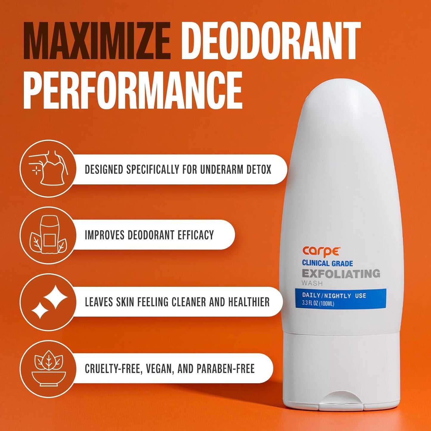 Carpe Exfoliating Underarm Scrub - Odor Protection & Deodorant Booster | Energizing Minty Fresh Scent