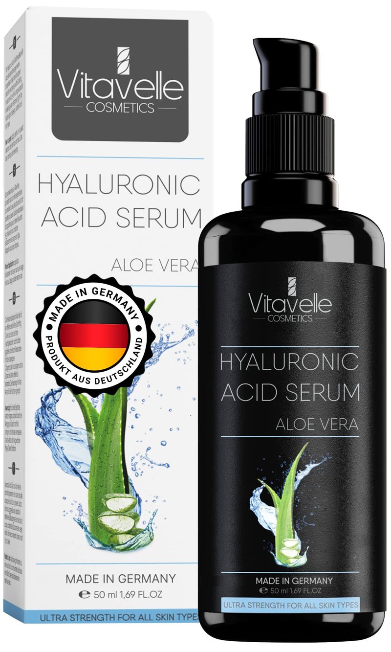 VITAVELLE Hyaluronic Acid Serum with Aloe Vera – Lightweight Hydrating Facial Serum for Smooth-Looking Skin (1.69 Fl Oz)