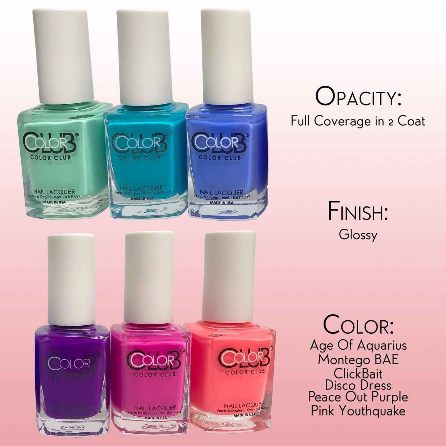 Color Club Vacation Nail Lacquer Set of 6 - Beach Trip Nail Polish Set - Nail Art Manicure Set