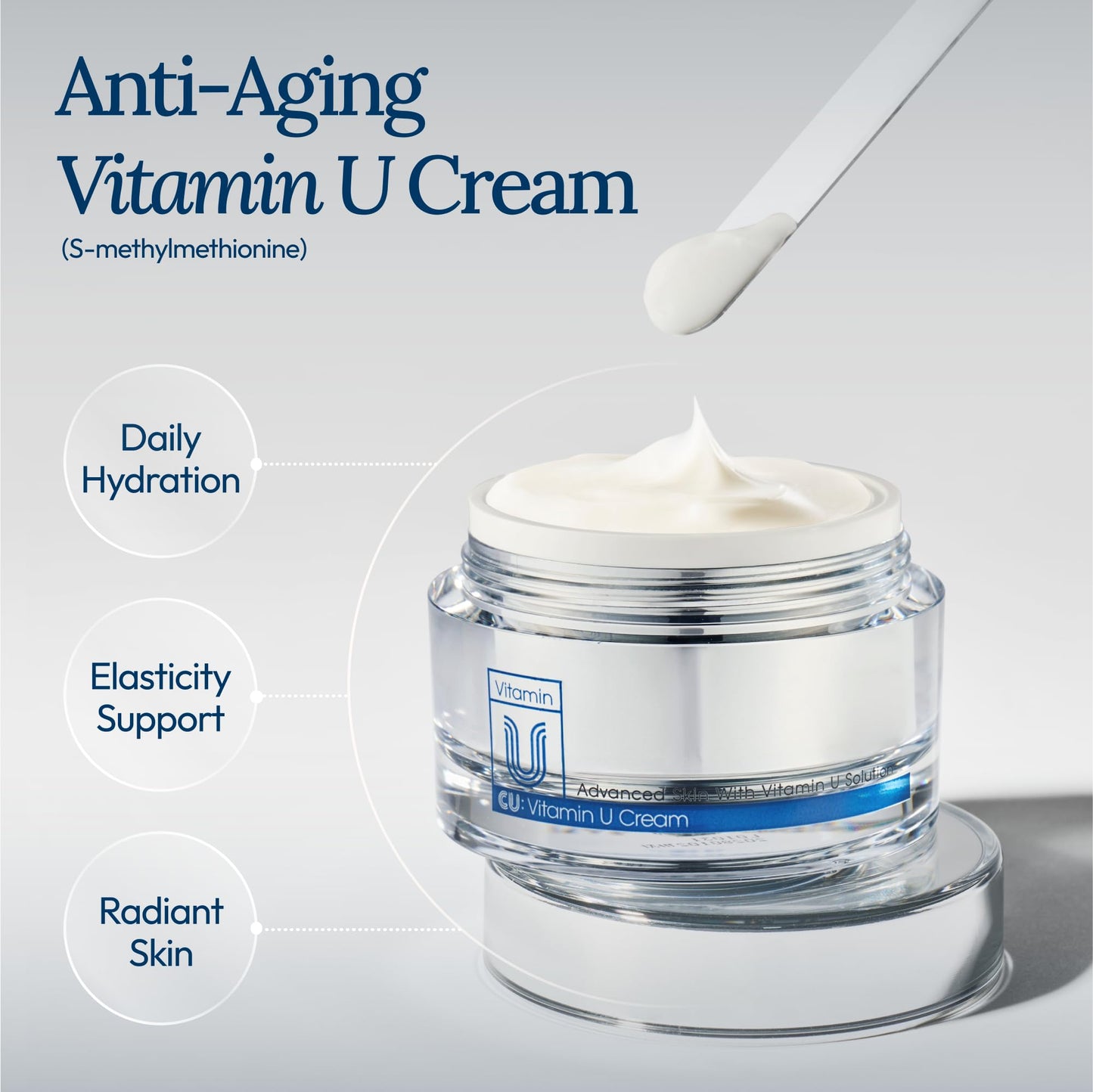 CU: VITAMIN U Moisturizing Cream for Face, Korean Skincare Hydrating Facial Cream with Adenosine, Niacinamide, and Ceramide, promotes Anti-Aging Skin, 50ml (1.69 Fl. Oz.)