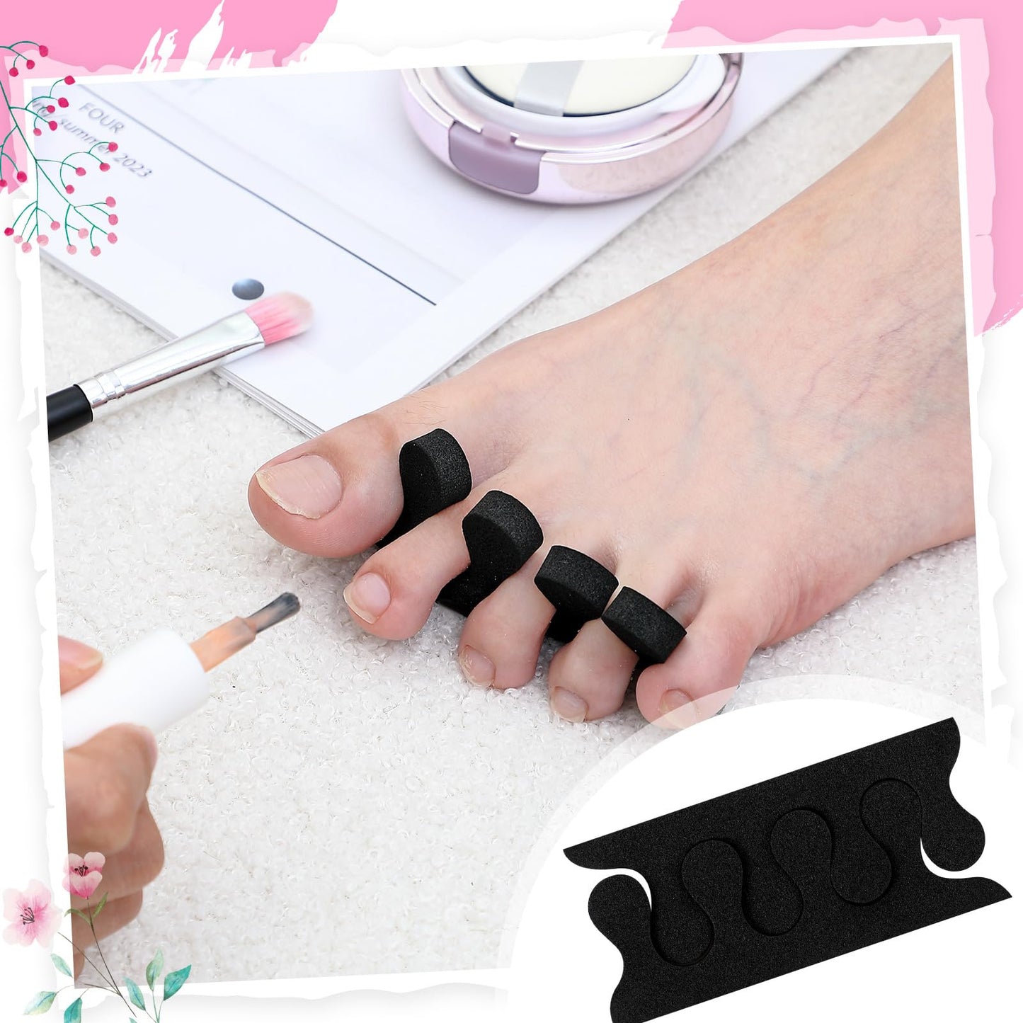 Mumufy 250 Pairs Black 500 Pcs Sponge Toe Separators Bulk for Pedicure Disposable Soft Toe Spacers, Finger Dividers for Nail Art Painting, Manicure, Toenail Polishing, Spa Treatment for Women