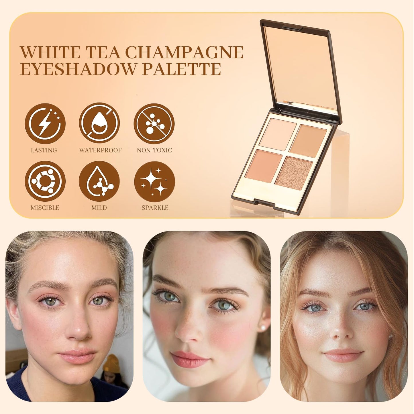 YiGuMy Matte & Shimmer Eyeshadow Palette - Waterproof Long-Lasting Neutral Browns, Champagne & Taupe Kit with Blending Brush, Travel Compact, High Pigment Creamy Shades (Pearl Fizz)