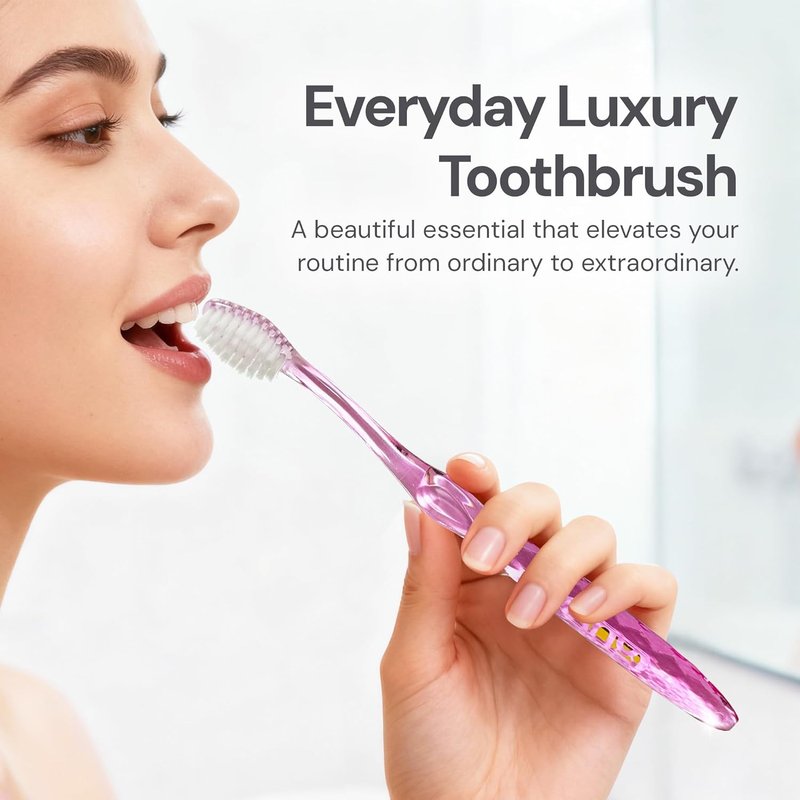 Nano-b Manual Toothbrush Set - Soft/Medium Bristles for Sensitive Gums | 4-Pack in Blue, Pink, Green, Crystal