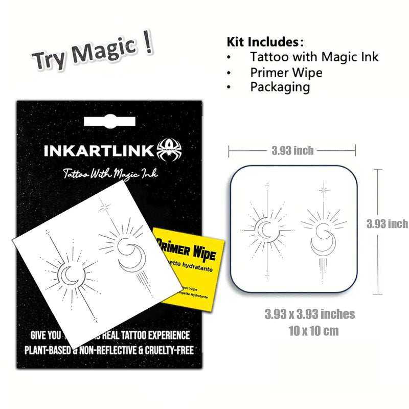 INKARTLINK Semi Permanent Tattoo, Perfect for Valentine's Day, Couple Temporary Tattoos, Beautiful and Realistic Design, Fun Tattoo Experience, Non-reflective, Waterproof (Sun and Moon Shining)