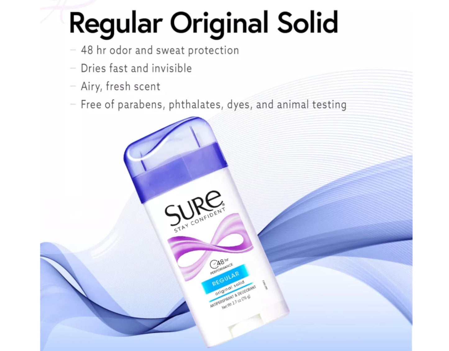 Sure Regular Original Solid Antiperspirant & Deodorant 2.7 Ounces (Pack of 12)