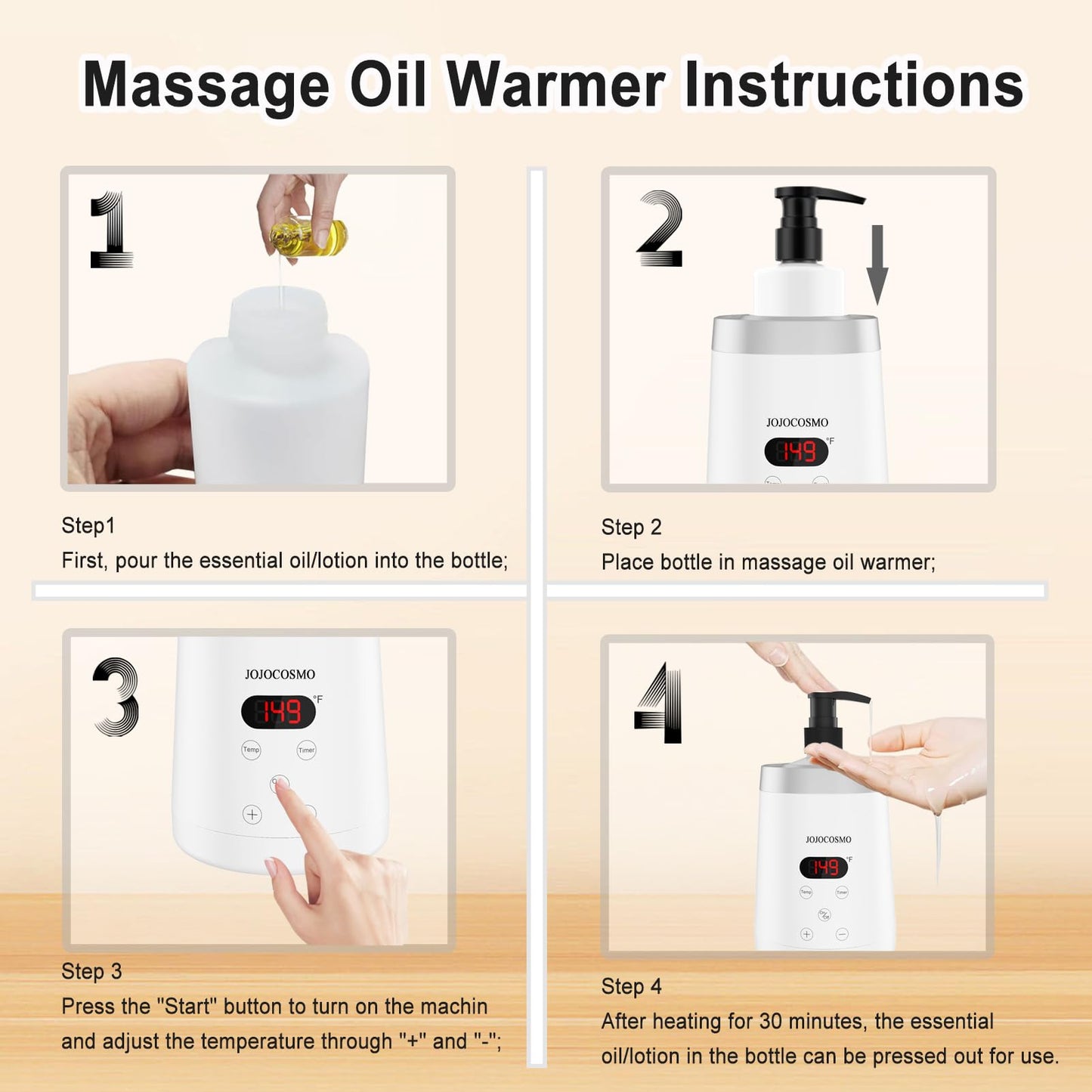 JOJOCOSMO Massage Oil Warmer Professional Lotion Warmers for SPA, Automatic Oil Lotion Cream Warmer For Salon, Home, with Two Oil Bottle Dispenser (White)
