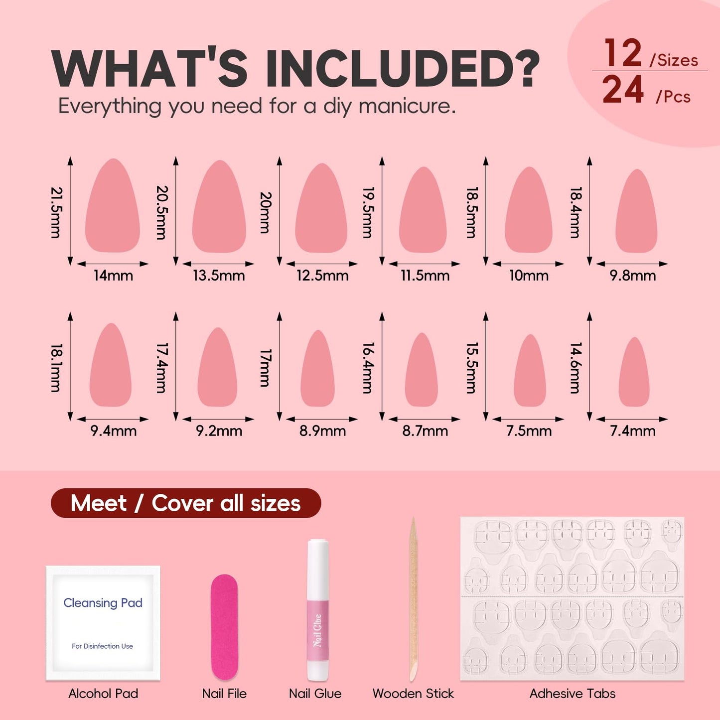 HOSAILY Polka Dot Press on Nails Short Almond, 3D Cute Bow Valentines Fake Nails with Heart Pearl Leopard Design, 24pcs Glossy Red French Rhinestones Glue on Nails, Stick on Nails Press ons for Women
