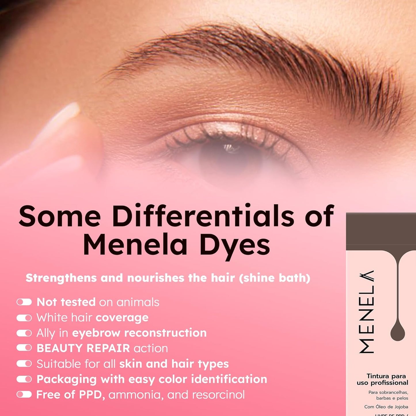Brow & Beard Hair Tint Kit - Black Color, No Skin Staining, Includes Brush & Mixing Glass