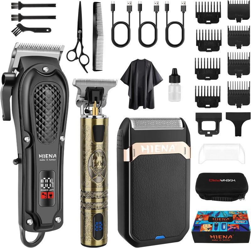 Professional Hair Clippers for Men - Cordless 3-in-1 Hair Cutting Kit with LED Display | USB-C Rechargeable Foil Shaver