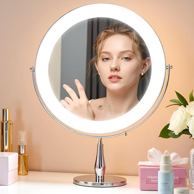 DEXHOM 11.8" Extra Large Lighted Makeup Mirror, 1X/10X, 2-Sided Magnifying Mirror with 96 LEDs, 3 Color Dimmable Lights, 360° Swivel, LED Vanity Mirror, White - Great Gift Chrome