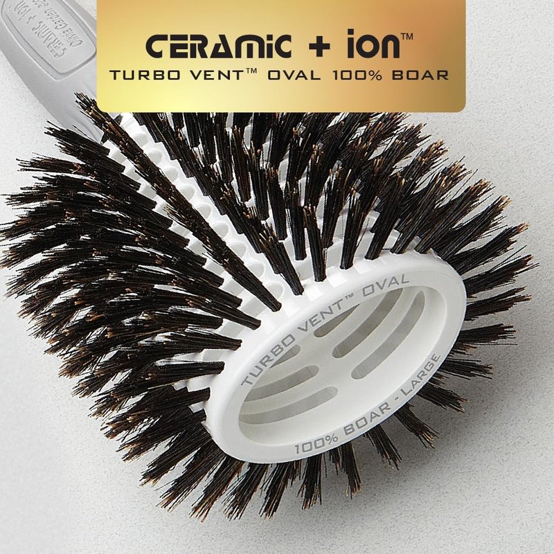 Olivia Garden Ceramic and Ion Turbo Vent 100% Boar Bristle Hair Brush with Sectioning Pick - Oval 3 1/2" x 2 1/2" (CITV-BROVL)