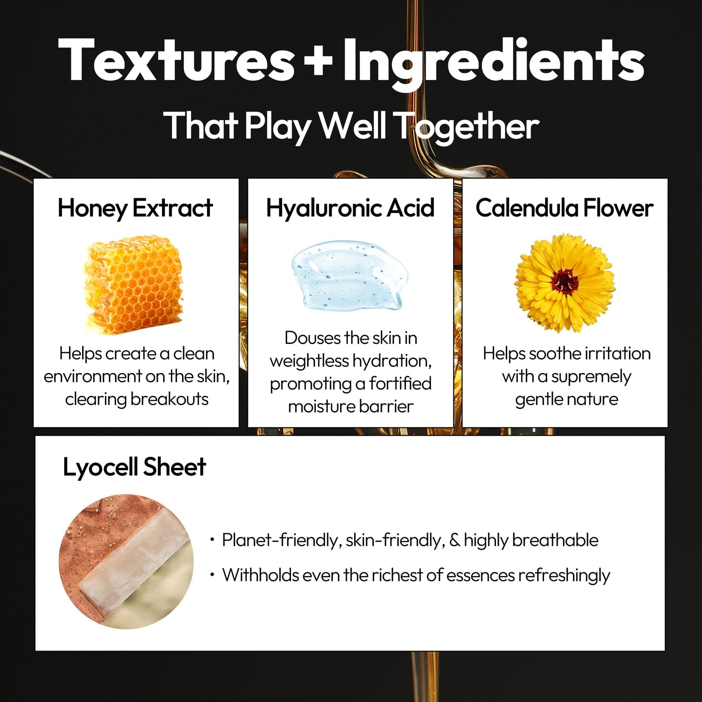 LAPCOS K Beauty Honey Sheet Mask - Nourishing & Hydrating Face Masks with Hyaluronic Acid to Hydrate and Tighten Dry Skin - Highly Breathable Lyocell Sheet Korean Skin Care Beauty Favorite (Pack of 5)