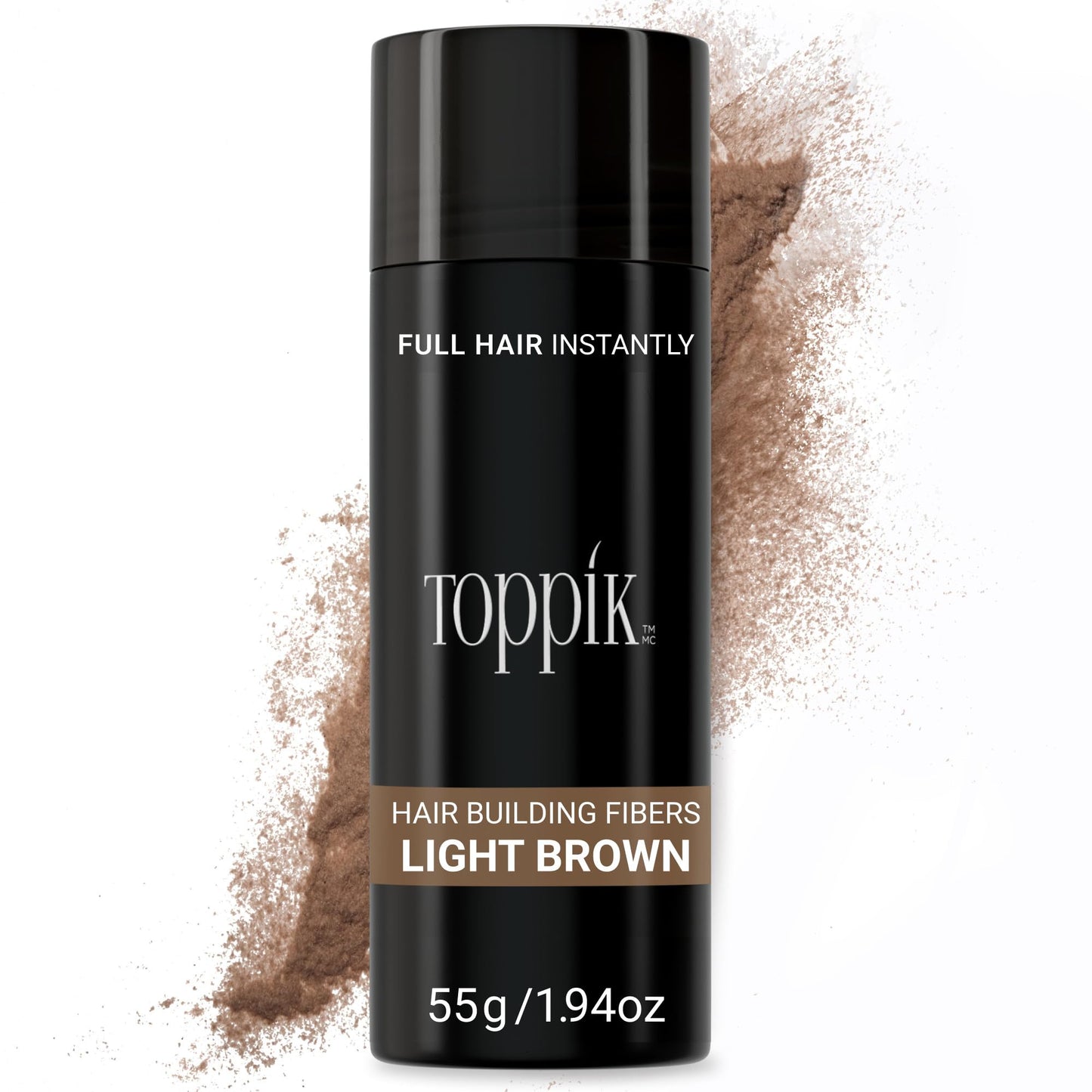 Toppik Hair Building Fibers, Light Brown, 55g Fill In Fine or Thinning Hair, Instantly Thicker, Fuller Looking, 9 Shades for Men & Women, Keratin Protein Formula
