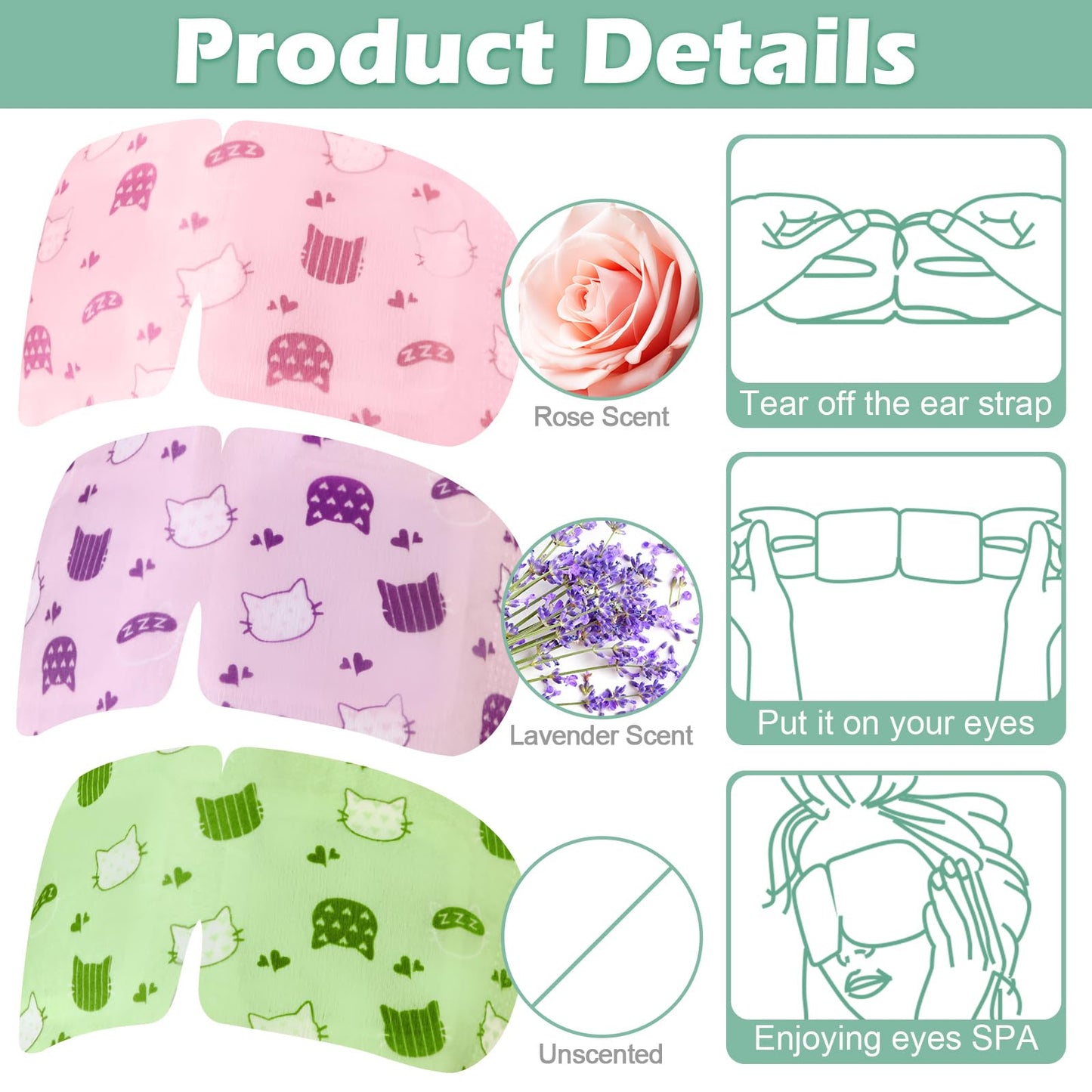 Silicherry 96 Pack Steam Eye Mask Disposable for Dry Eyes, Heated Eye Mask Self Heating Warm Compress for Women Men Sleep, Travel Essential, Relaxing Gifts - Lavender, Unscented, Rose