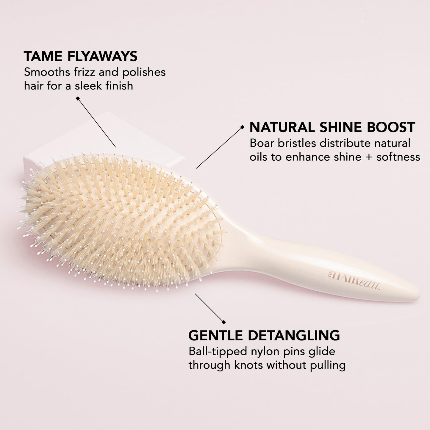 The Hair Edit Finish & Shine Boar Bristle Hair Brush, Detangling & Smoothing Hair Brush with Boar Bristles & Ball-Tipped Nylon Pins, Tames Flyaways, Adds Shine & Polishes Dry Hair, Lightweight, Cream