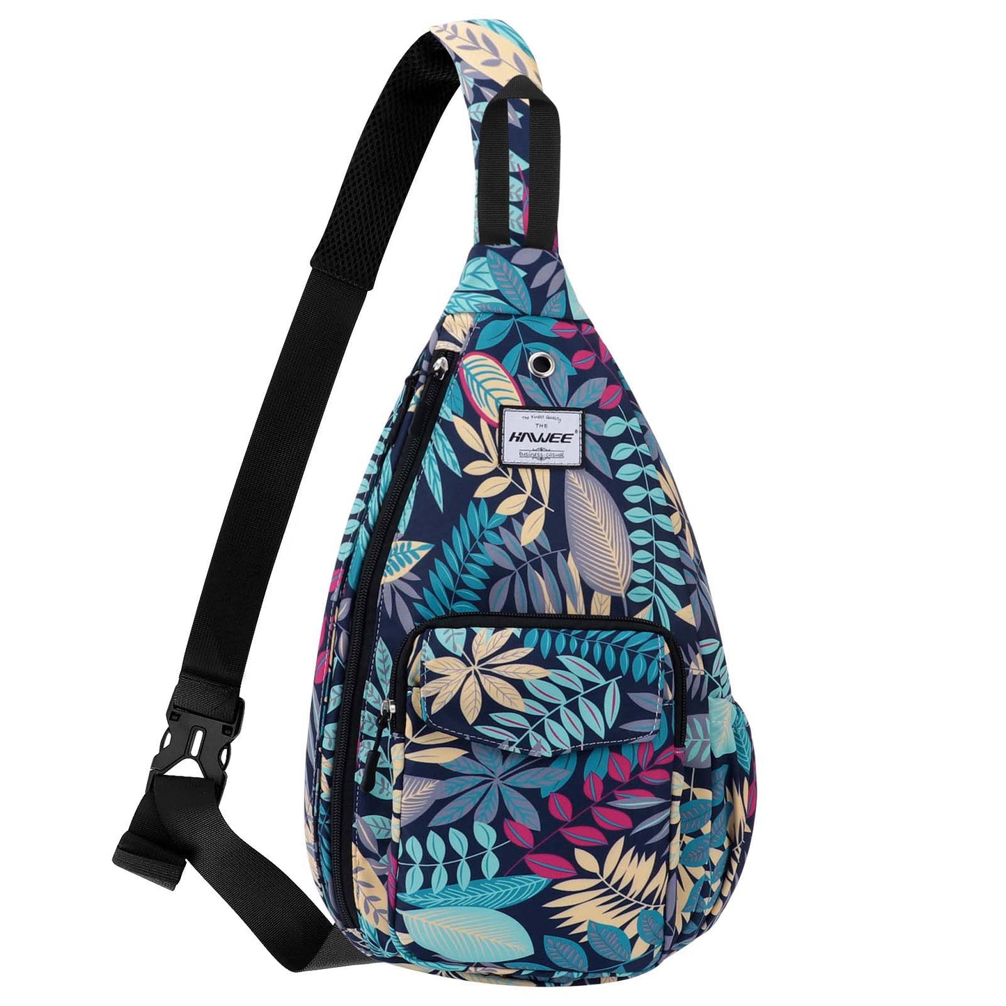 HAWEE Rope Sling Bag for Women Casual Cross Body Backpack Adjustable Anti-slip Strap/Bottle Pocket/Earphone Hole for Travel Hiking Sports, Blue Maple