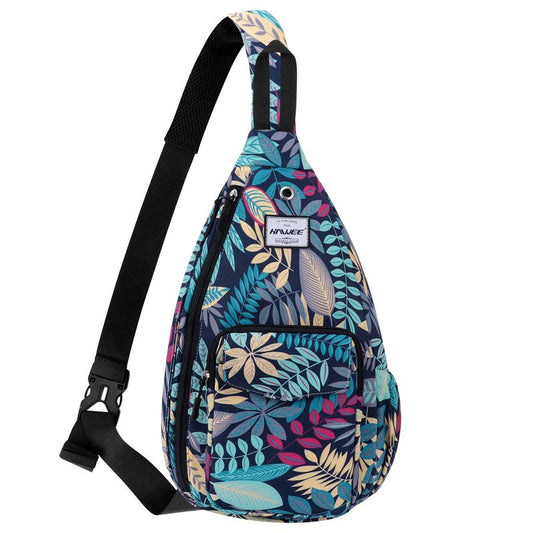 HAWEE Rope Sling Bag for Women Casual Cross Body Backpack Adjustable Anti-slip Strap/Bottle Pocket/Earphone Hole for Travel Hiking Sports, Blue Maple