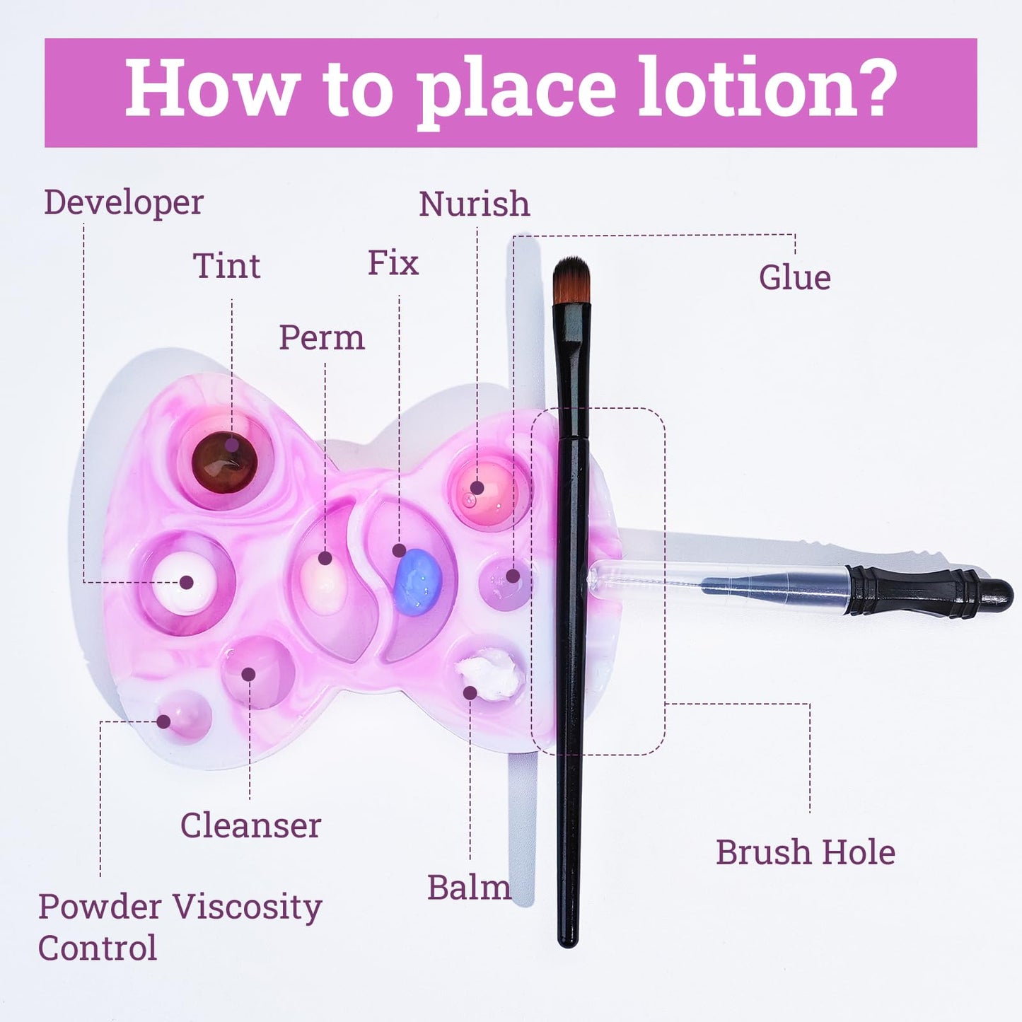 PERMANIA Lash Lift Silicone Plate, 11 Function Lotion Palette for Lash Lift & Brow Lamination Makeup Beauty Tool (Purple)