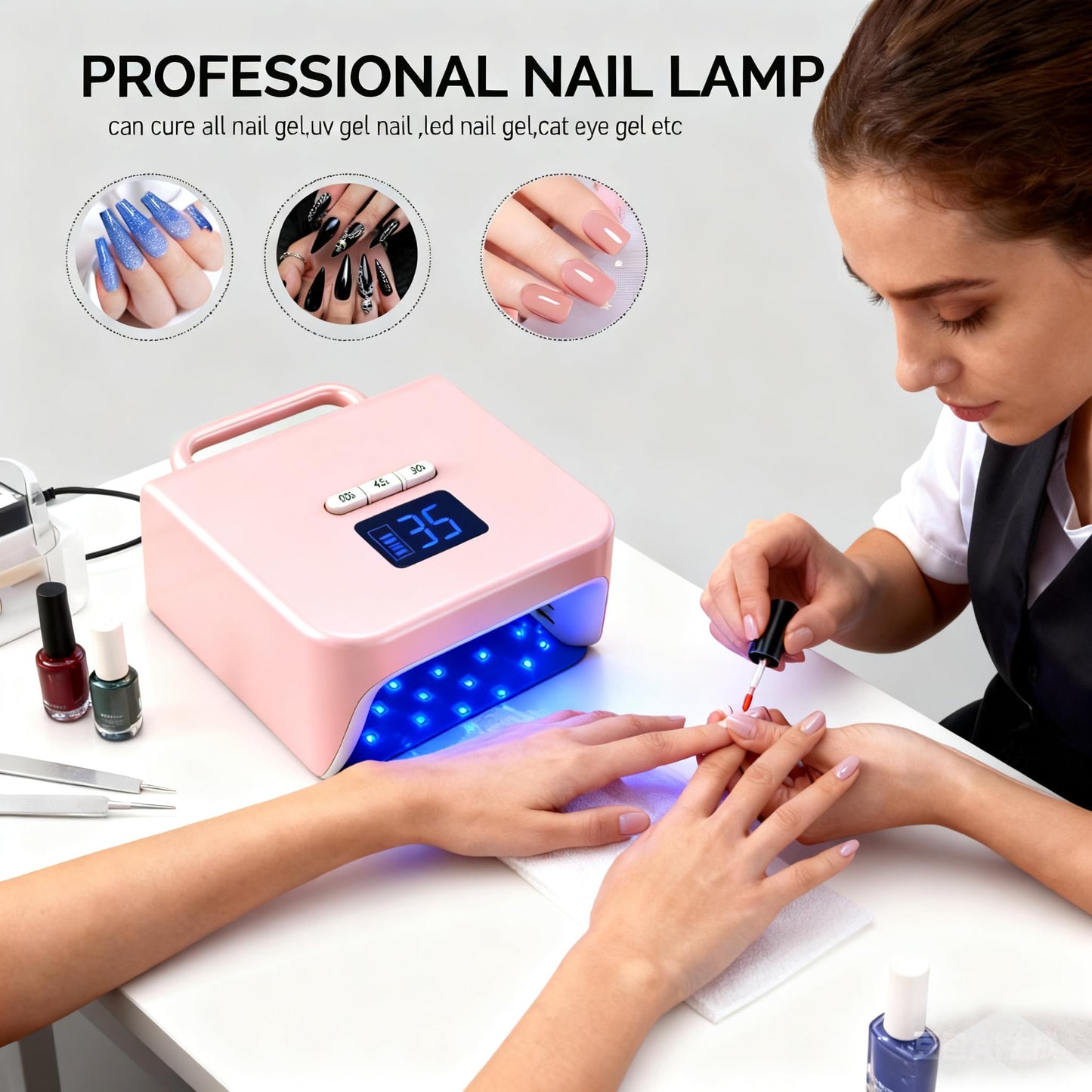 Cordless Nail Lamp, Lumcrissy 220W Professional Nail Dryer with 3 Timer Setting & Auto Sensor, Wireless Fast UV Nail Light Curing Lamp for Salon & Home