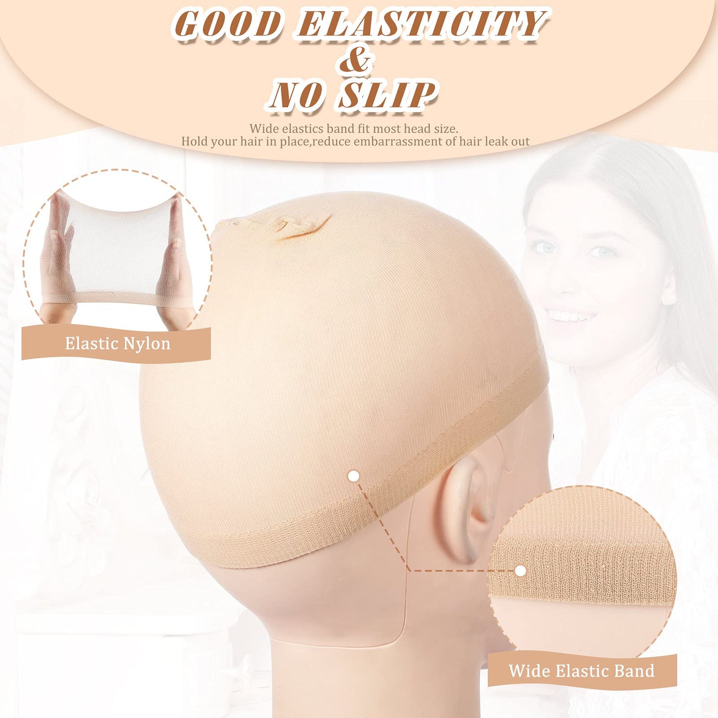 Waydress 100 Pcs Wig Cap Elastic Medium Nylon Stocking Caps Stretchy Stocking Wig Caps Secure Your Hair, Lightweight, Breathable (Beige)