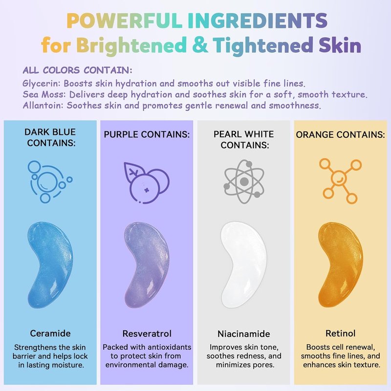Under Eye Patches Variety Pack - 24 Pairs of Vegan Eye Masks for Dark Circles & Puffiness | 8 Colors (3 Pairs Each)