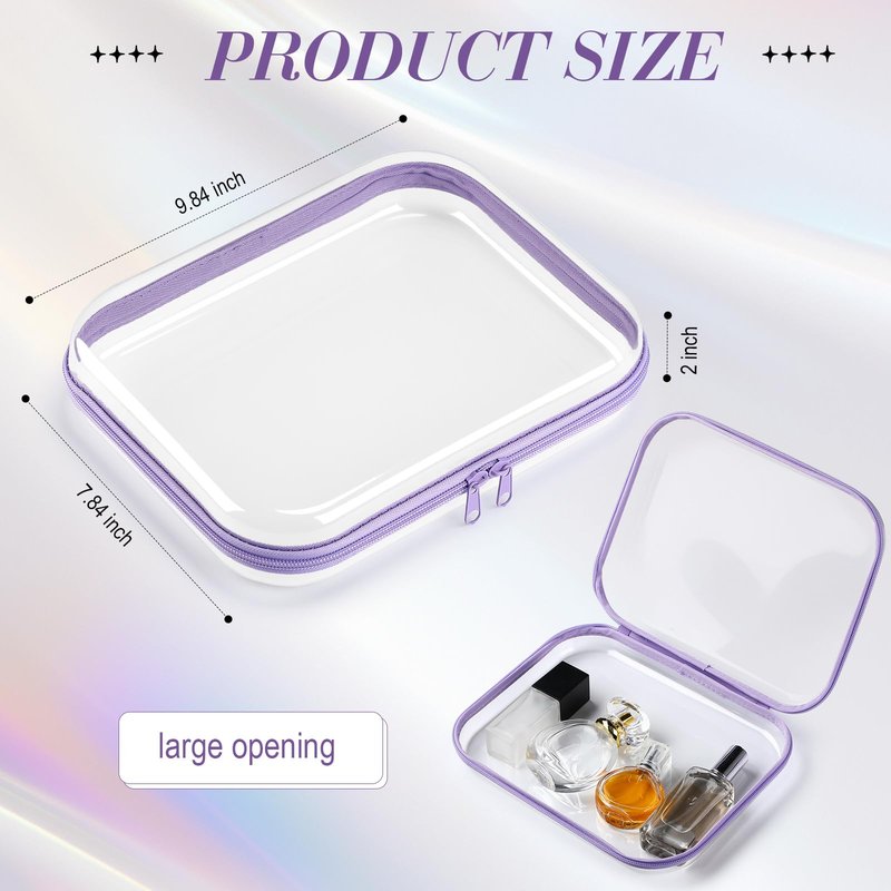 Hoolerry 4 Pcs Hard Clear Zipper Case Makeup Bags Plastic Zipper Pouch Transparent Storage Box Containers for Cosmetics, Snacks, Building Blocks, Puzzles(Clear,9.8 x 7.9 x 2 in,Multicolor)