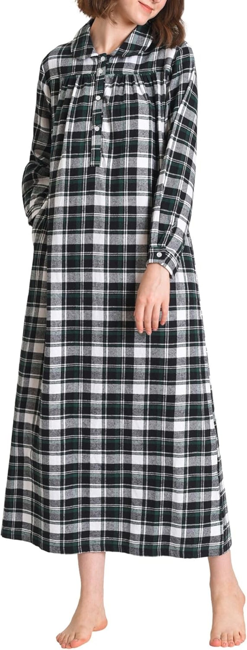 Latuza Women's Long Flannel Nightgown - Cozy Long Sleeve Floor-Length Sleepwear