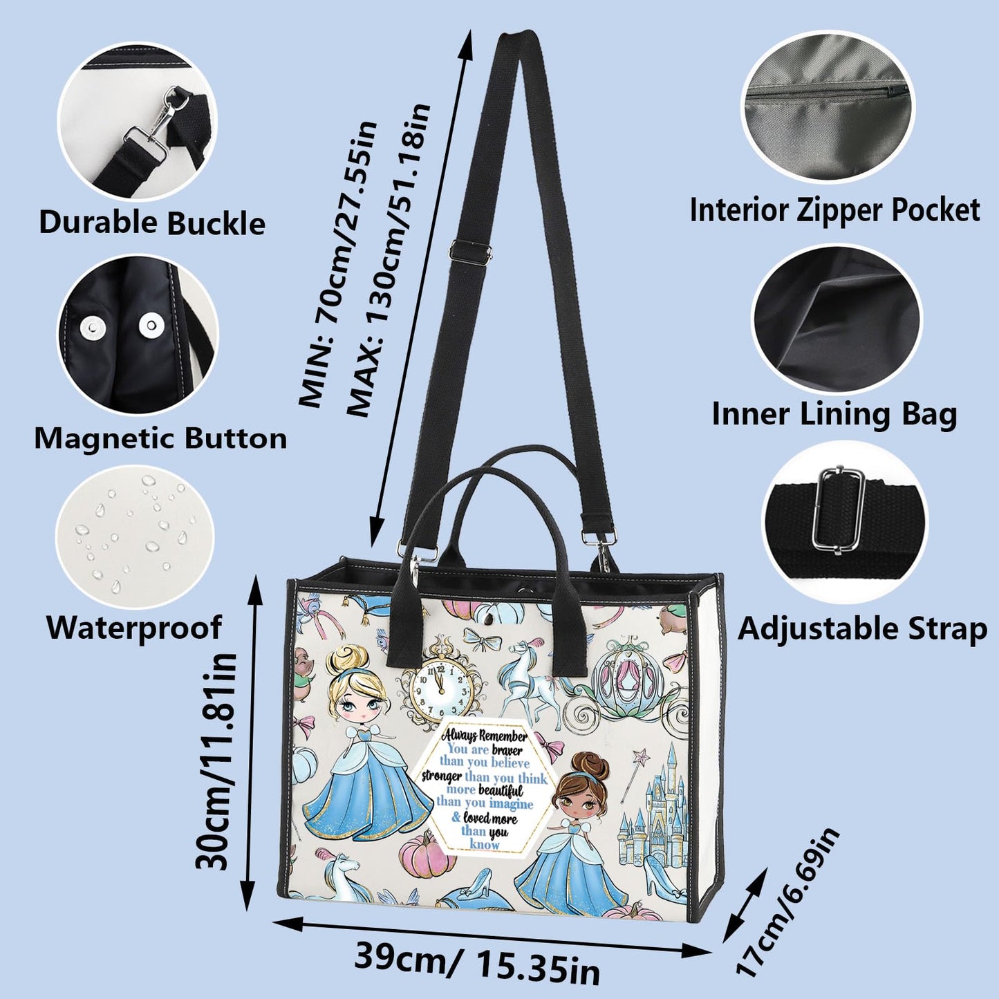 WZMPA Magical Princess Cosmetic Bag Scullery Maid Fans Gift You Are Braver Stronger Beautiful Than You Know Makeup Zipper Pouch Bag (Princess C -TB)