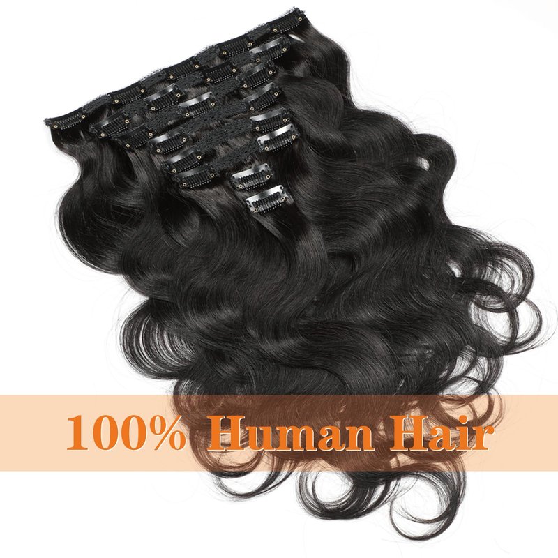 Yacurcur Body Wave Clip Ins Human Hair 8Pcs/Set 120 Gram Body Wave Clip in Hair Extensions 10A Brazilian Virgin Human Hair for Black Women Natural Black Color 22 Inch