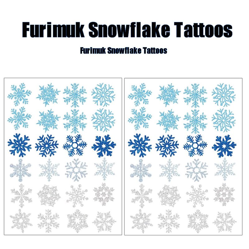 Snowflake Temporary Tattoo Stickers - Winter Glitter Tattoos for Kids & Adults | 5 Sheets in Blue & Silver