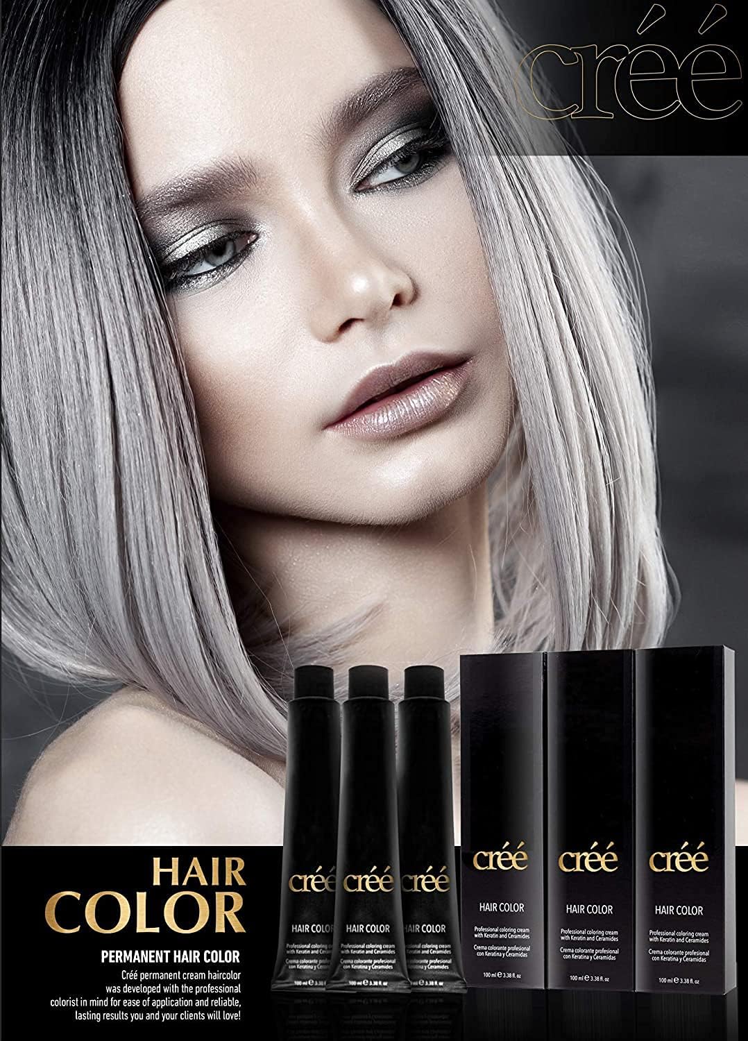 Cree Professional Ash Series Permanent Hair Color - Long Lasting, Rich Vibrant - Gray Coverage 100ml - 3.4 fl.oz.