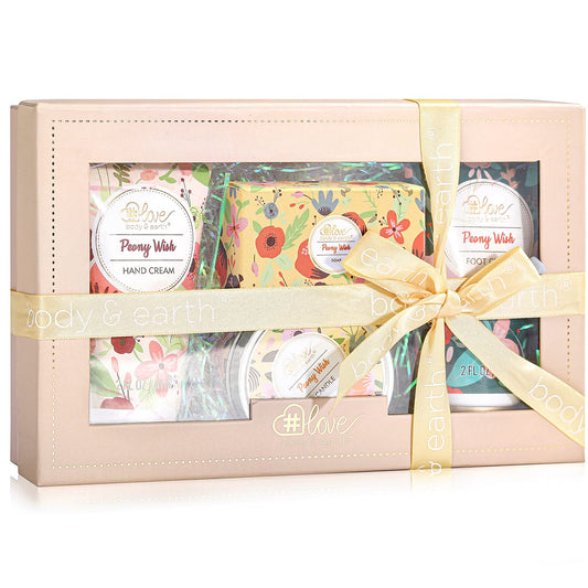 BODY & EARTH # LOVE Hand Cream Gifts Set for Women,Hand Lotion Sets Gift Basket,Skin Care Set with Hand Cream Foot Cream,Soap,Scented Candle,Birthday Gifts for Women Graduation Gift for Girl