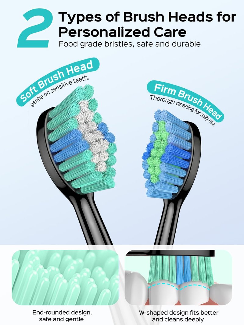 COSLUS C40 Sonic Electric Toothbrush for Adults: 47000 VPM for Deep Cleaning & Whitening with Travel Case - 5 Modes for Sensitive Teeth & Braces, Wireless Charging, 6 Brush Heads, Black & Pink (2PCS)