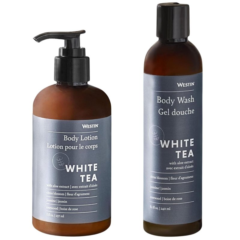 White Tea Lotion & Body Wash Set - Luxurious Hotel Bath Essentials | 8 oz Bottles Each