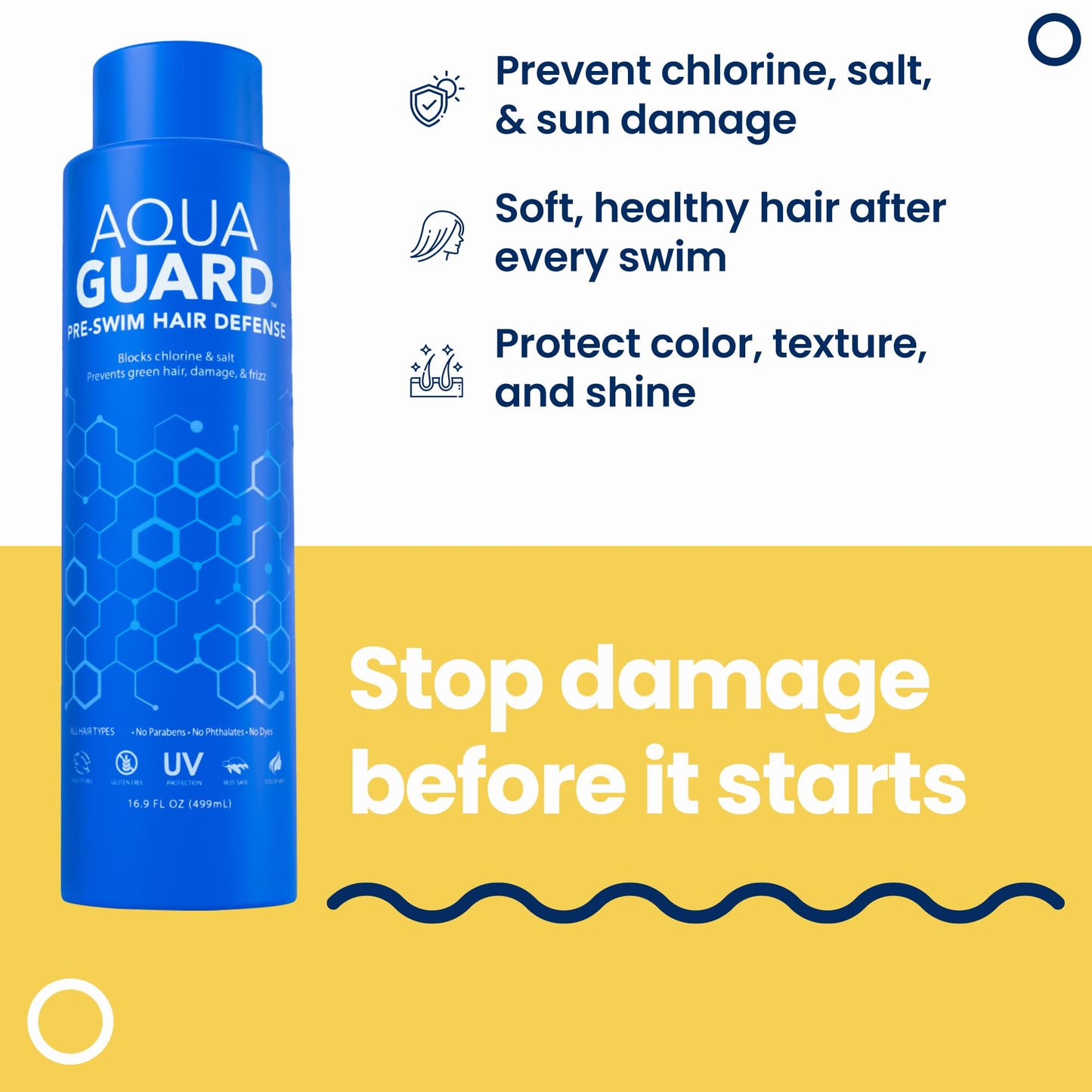 AQUA GUARD Pre-Swim Hair Defense | Family Size for More Swims Per Bottle | Prevents Chlorine Damage + Softens Hair While Swimming | Made in California | 16.9 oz