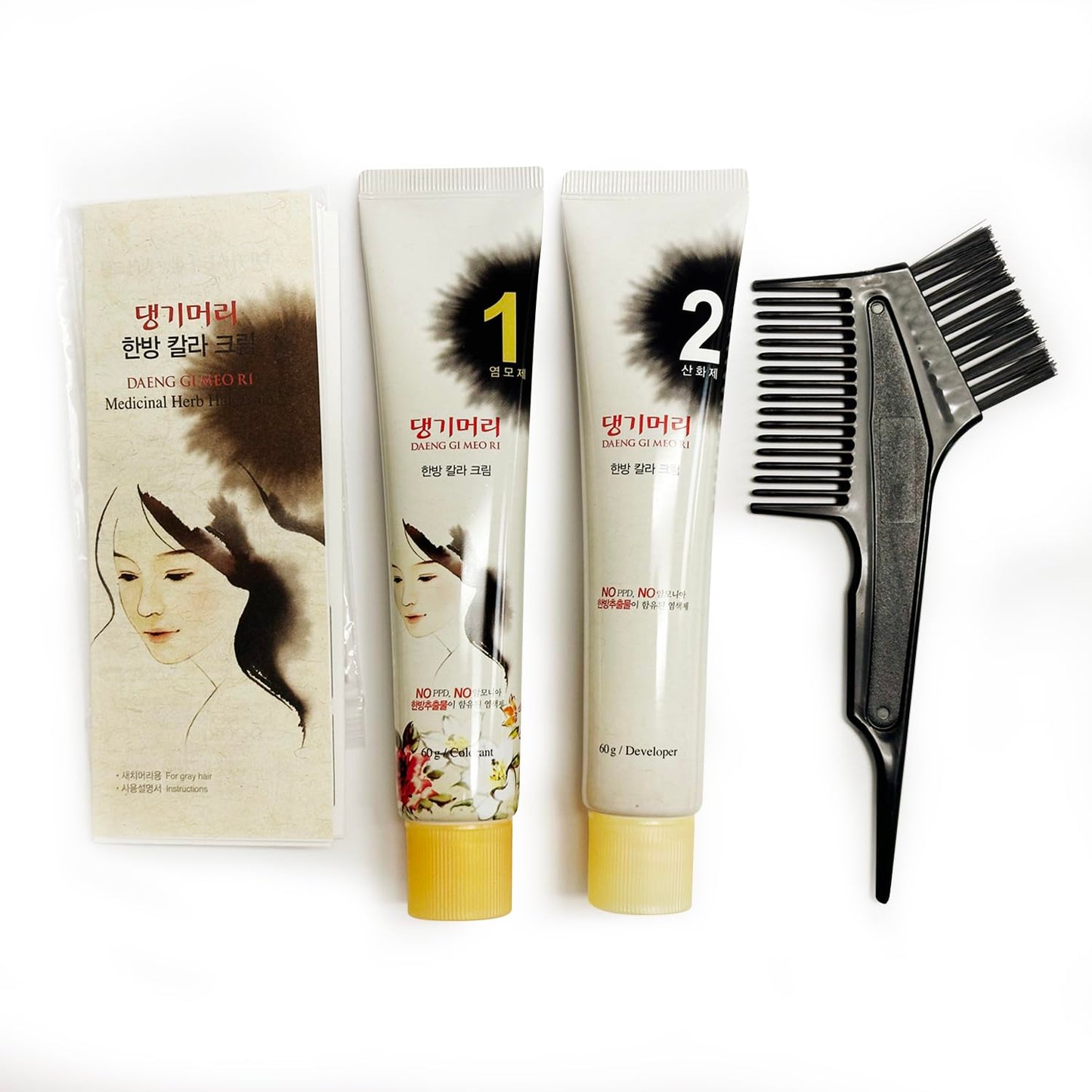 Daeng Gi Meo Ri – Korean Herbal Hair Dye Color Cream [Dark Brown] (2-PACK) - PPD-Free Gray Coverage, Hair Protection, High-Keratin Formula, 5 Oz