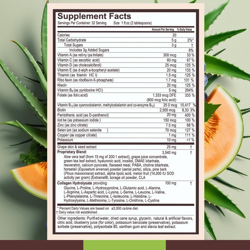 Nzuri Elixir Hair Skin and Nails Vitamins for Women and Men with Biotin, Folate, and Vitamin D for Daily Growth Supplement to Reducing Dryness, Thinning, and Loss, 32 oz.