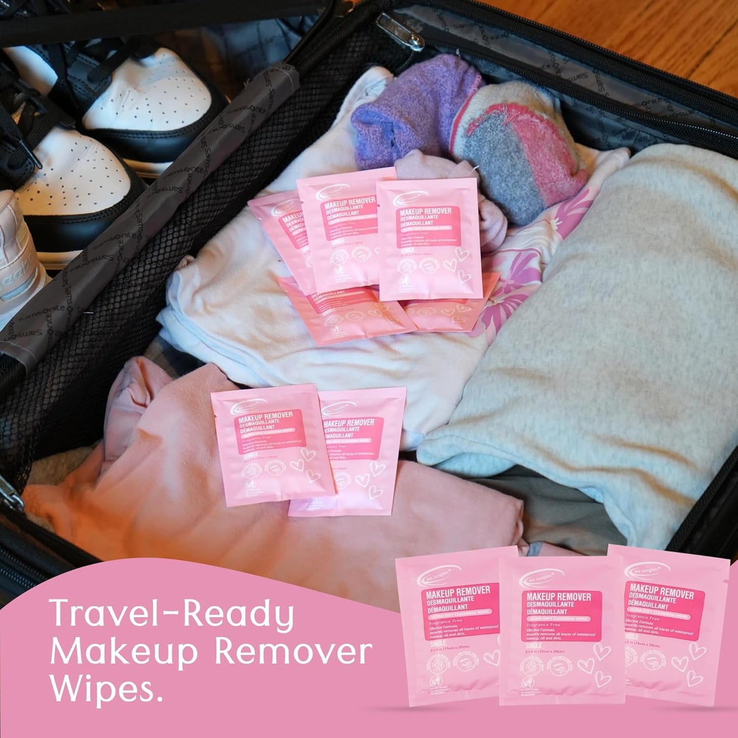 Air Jungles Bulk Makeup Remover Wipes 250 Ct, Individually Wrapped