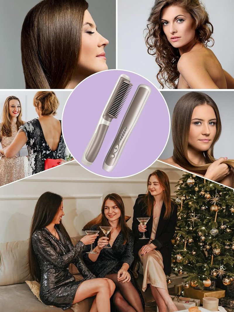 Hair Straightener Brush - Fast Heating Ceramic Straightening Tool for All Hair Types | Anti-Scald Design, Perfect for At-Home Styling
